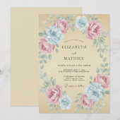 シャンパンアクアフラワーの結婚式 招待状 (正面/裏面)