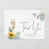 シャンパンウォーターカラーサンフラワーブライダルシャワー サンキューカード (正面/裏面)