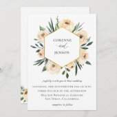 シャンパンウォーターカラーフローラジオメト結婚リ 招待状 (正面/裏面)