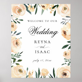 シャンパンウォーターカラーフローラデザイン結婚ズウェルカム ポスター