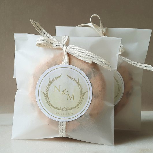 シャンパンウォーターカラーモノグラム封筒用シール/好意 ラウンドシール