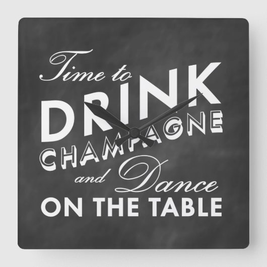 シャンパンウォールクロックを飲む時間Chalkboard スクエア壁時計 (正面)