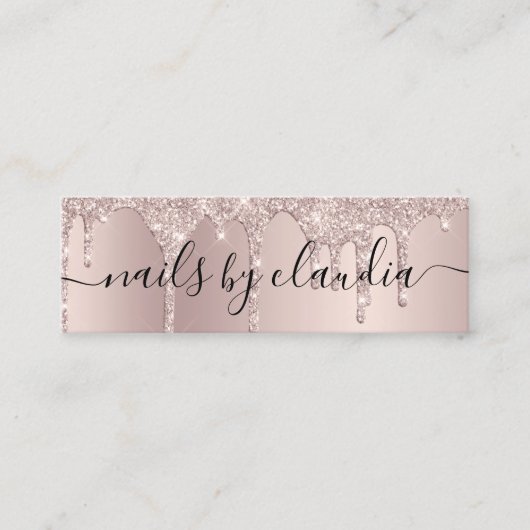 シャンパンエレガントグリッタードリップス爪、 ネイル スキニー名刺 (正面)