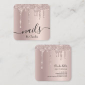 シャンパンエレガントグリッタードリップス爪、 ネイル スクエア名刺 (正面/裏面)