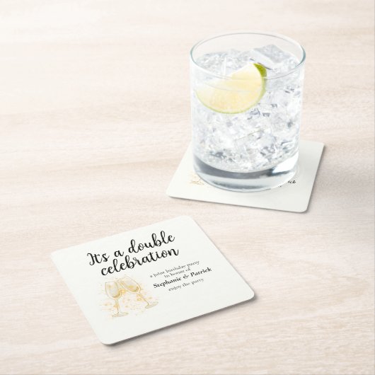 シャンパンエレガントダブルお祝いジョイントパーティー スクエアペーパーコースター (インサイチュ)