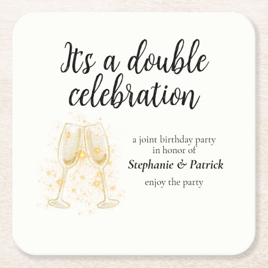 シャンパンエレガントダブルお祝いジョイントパーティー スクエアペーパーコースター (正面)