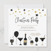 シャンパンカクテル金ゴールドブラッククリスマスパーティー 招待状 (正面)