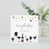 シャンパンカクテル金ゴールドブラックメリークリスマス シーズンカード (スタンド正面)