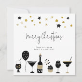 シャンパンカクテル金ゴールドブラックメリークリスマス シーズンカード (正面)