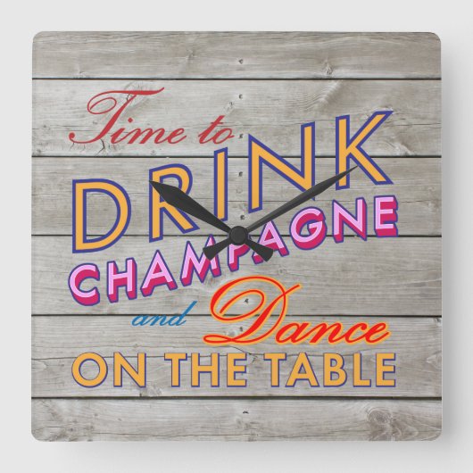 シャンパンカラフルの壁時計を飲む時間 スクエア壁時計 (正面)