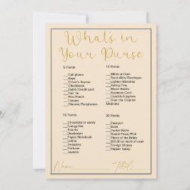 シャンパンカラーのブライダルシャワー用「What's In Your Purse」ゲーム 招待状