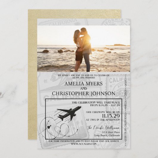 シャンパンカリフォルニアパス結婚パス 招待状 (正面/裏面)