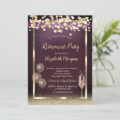 シャンパンガラスバルーングリッター金ゴールド退職 招待状 (スタンド正面)