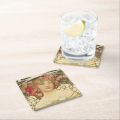 シャンパンガールアルフォンスミュシャコアスター スクエアペーパーコースター (インサイチュ)