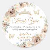 シャンパンクリームベージュの花柄のキニエーニェラ・スイート16 ラウンドシール (正面)