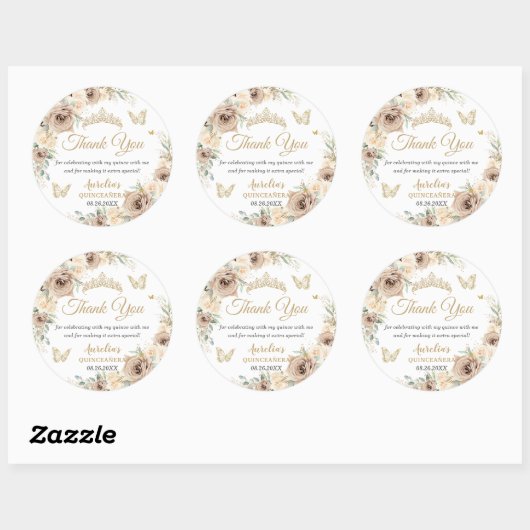 シャンパンクリームベージュの花柄のキニエーニェラ・スイート16 ラウンドシール (シート)