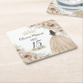 シャンパンクリームベージュフローラプリンセスキンセアニラ スクエアペーパーコースター (アングル)