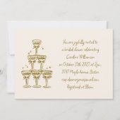 シャンパンクーペ金ゴールド手書きブライダルシャワー 招待状 (正面)