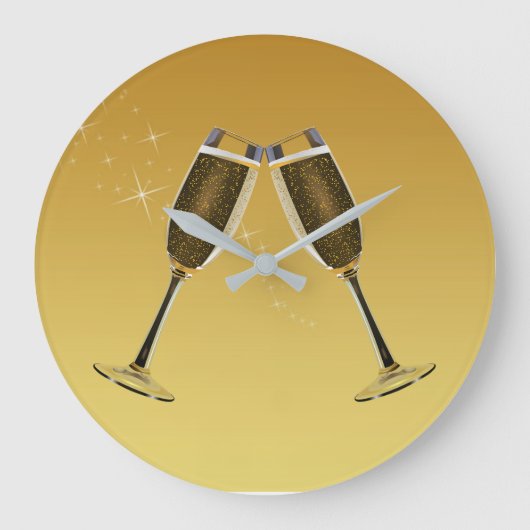 シャンパングラスお祝いオン金ゴールド ラージ壁時計 (正面)