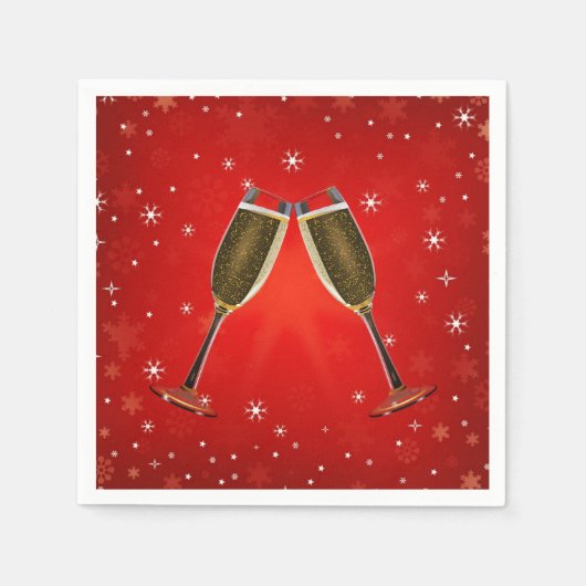 シャンパングラスお祝い金ゴールドオンレッド スタンダードカクテルナプキン (正面)
