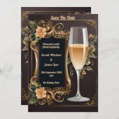 シャンパングラスでラグジュアリーウェディング招待状 招待状 (正面/裏面)