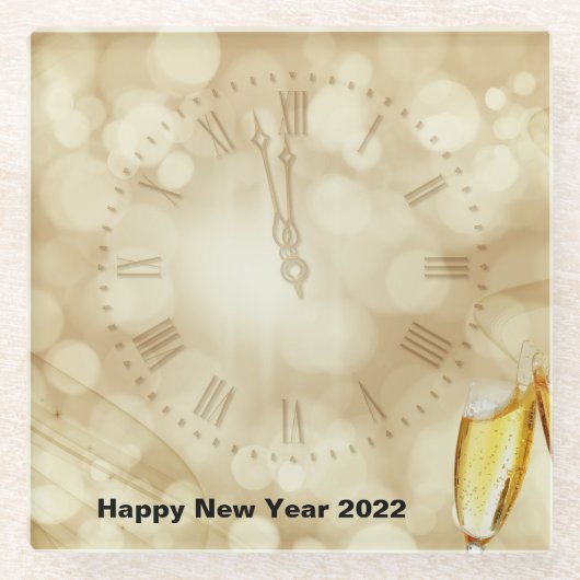 シャンパングラスで大晦日 ガラスコースター (正面)