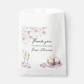 シャンパングラスとカップケーキピンクのワイルドフラワー フェイバーバッグ (正面)