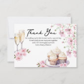 シャンパングラスとカップケーキピンクの花 サンキューカード (正面)