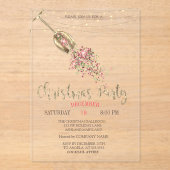 シャンパングラスとゴールドのイルミネーションが輝くクリスマスパーティーの招待状 アクリル招待状 (正面)