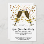 シャンパングラスとゴールドのコンフェッティ 新年のお祝い 招待状 (正面/裏面)