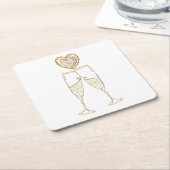 シャンパングラスとハート スクエアペーパーコースター (アングル)