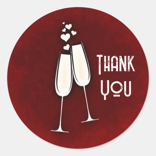 シャンパングラスとハート ラウンドシール (正面)