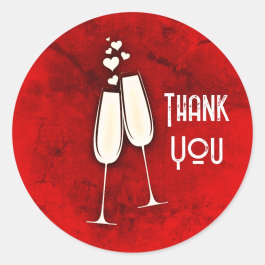 シャンパングラスとハート ラウンドシール (正面)