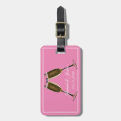 シャンパングラスとピンクの背景の荷物タグ ラゲッジタグ (正面縦)