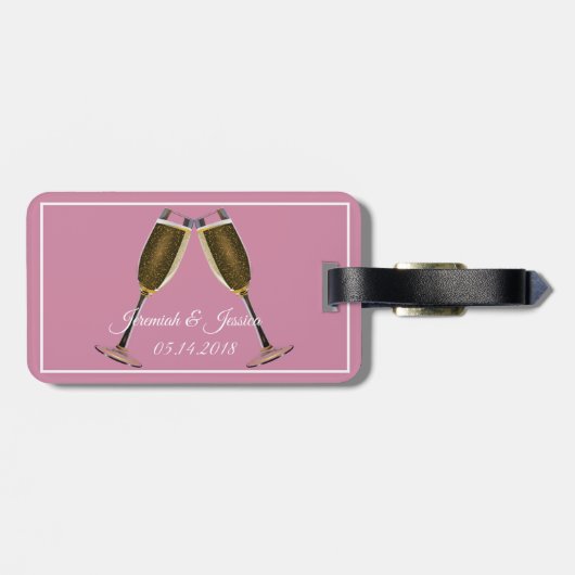 シャンパングラスとピンクの背景の荷物タグ ラゲッジタグ (裏面横)