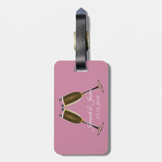 シャンパングラスとピンクの背景 ラゲッジタグ (裏面縦)