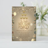シャンパングラスと枝のクリスマス パーティー招待状 招待状 (スタンド正面)