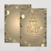 シャンパングラスと枝のクリスマス パーティー招待状 招待状 (正面/裏面)