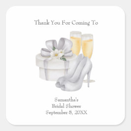 シャンパングラスと花嫁の靴の結婚式前お祝いギフトステッカー スクエアシール