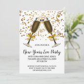 シャンパングラスと金ゴールド紙吹雪大晦日 招待状 (スタンド正面)