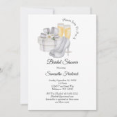 シャンパングラスのあるウェディングシャワー ブラidal shoes 洗練されたウェディングシャワー 招待状 (正面)