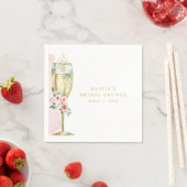 シャンパングラスのピンクと金ゴールドの水彩バラ スタンダードカクテルナプキン (インサイチュ)