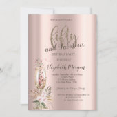 シャンパングラスの花 ローズゴールド 50周年 招待状 (正面)