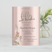 シャンパングラスの花 ローズゴールド 50周年 招待状 (スタンド正面)