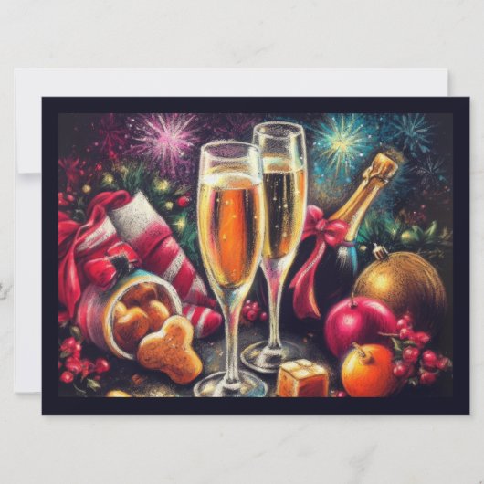 シャンパングラスアンドバケットホリデーパーティー 招待状 (正面)