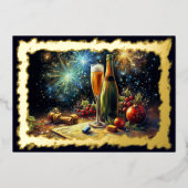 シャンパングラスアンドバケットホリデーパーティー 箔シーズンカード (正面)