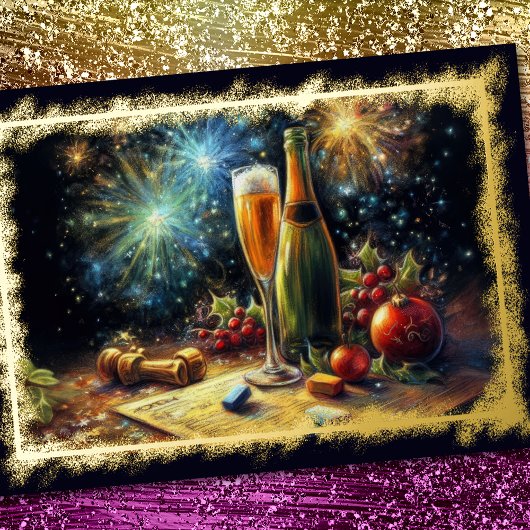 シャンパングラスアンドバケットホリデーパーティー 箔シーズンカード