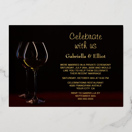 シャンパングラスウェディングレセプションフォイル招待状 箔招待状 (正面)