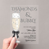 シャンパングラスエレガントボウブライダルシャワー アクリル招待状 (インサイチュ (ポータブル))