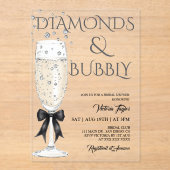 シャンパングラスエレガントボウブライダルシャワー アクリル招待状 (正面)